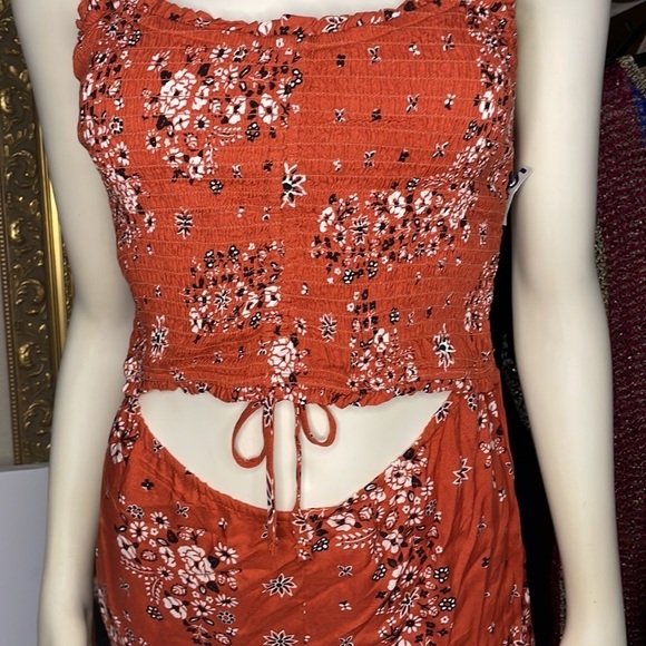 Derek Heart Jumpsuit Ruched Rust Floral Adjustable Pantsuit w Adjustable Top 🆕 - Picture 2 of 12